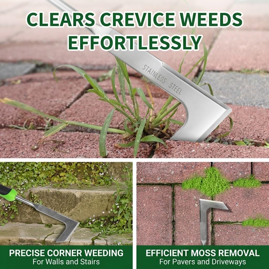 Juxifyron V-shaped weed puller demonstrates root removal with leverage.