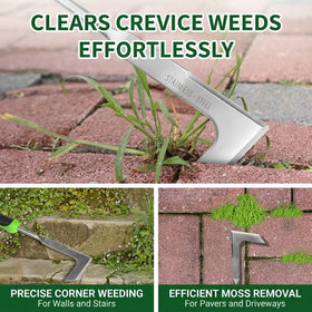 Juxifyron V-shaped weed puller demonstrates root removal with leverage.