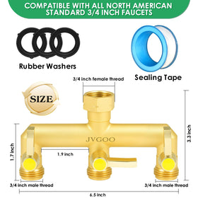 Jvgoo brass extended-handle hose splitter showing easy independent outlet control.