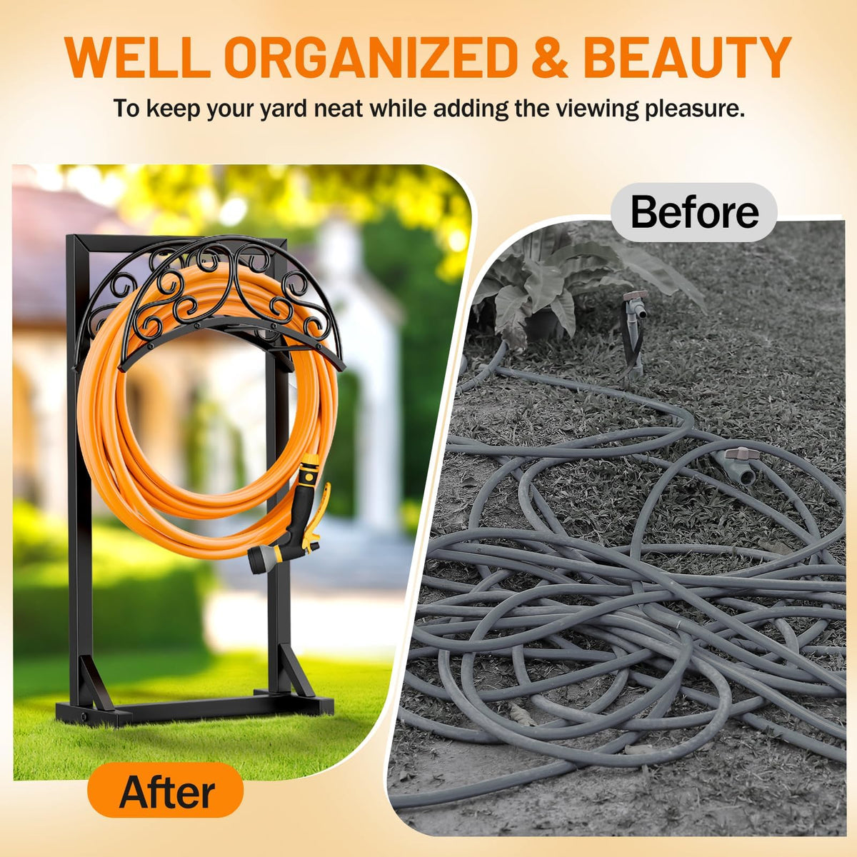 Jvgoo freestanding outdoor hose storage suitable for yards and patios.