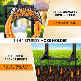 Jvgoo heavy-duty metal hose stand resists rust and weather.