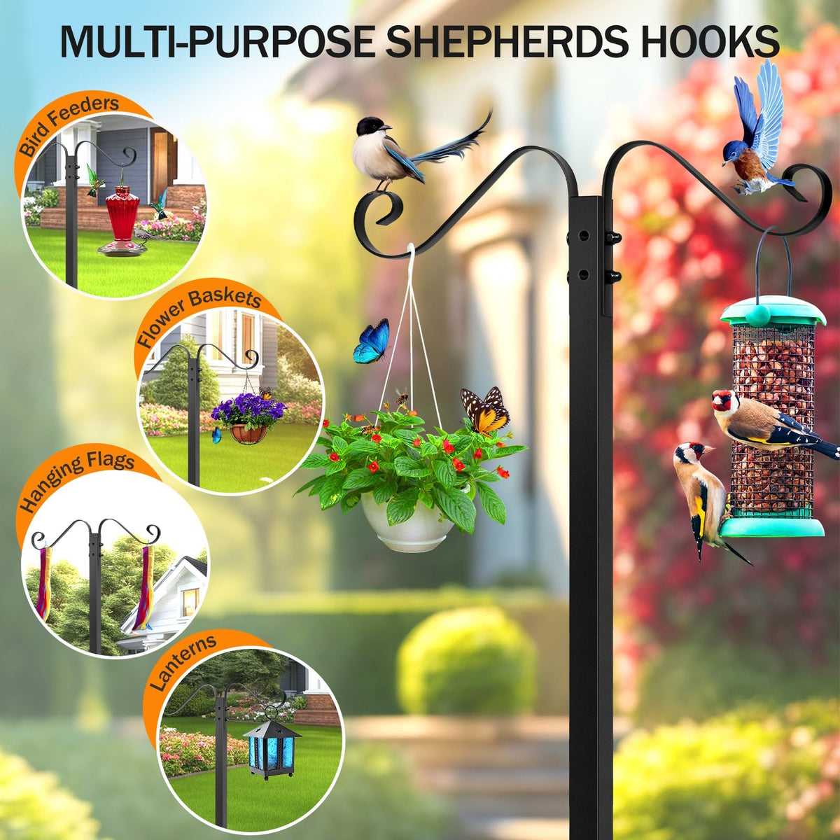 Jvgoo hose holder with dual shepherd hooks for hanging feeders and decor.