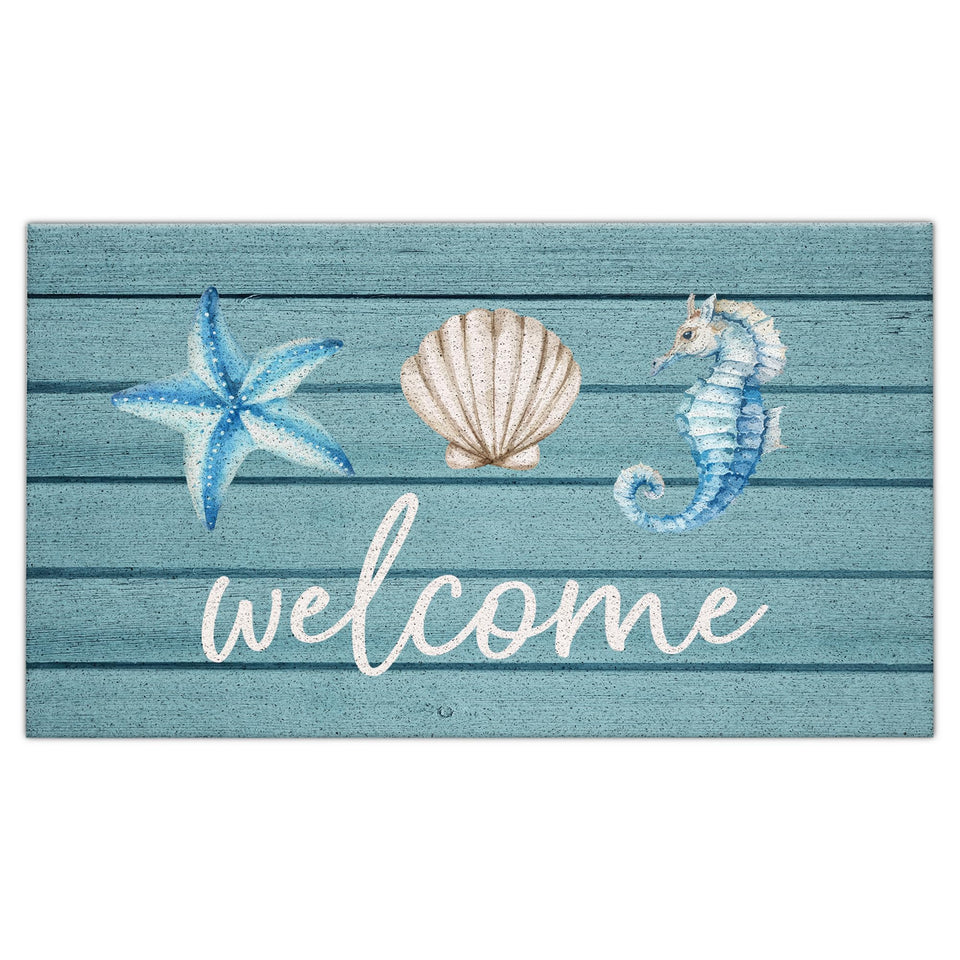 Jvpke Beach Welcome Mat at the front door shows coastal design and dirt control.