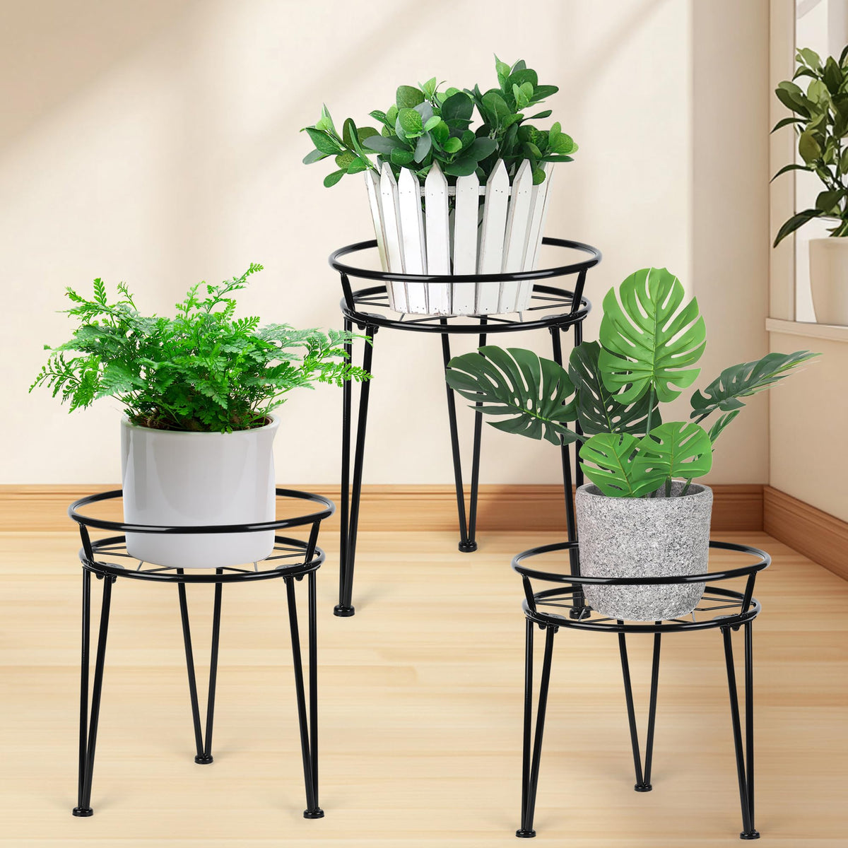 Jvtoo metal plant stand large pedestal for outdoor pots enhances garden display.
