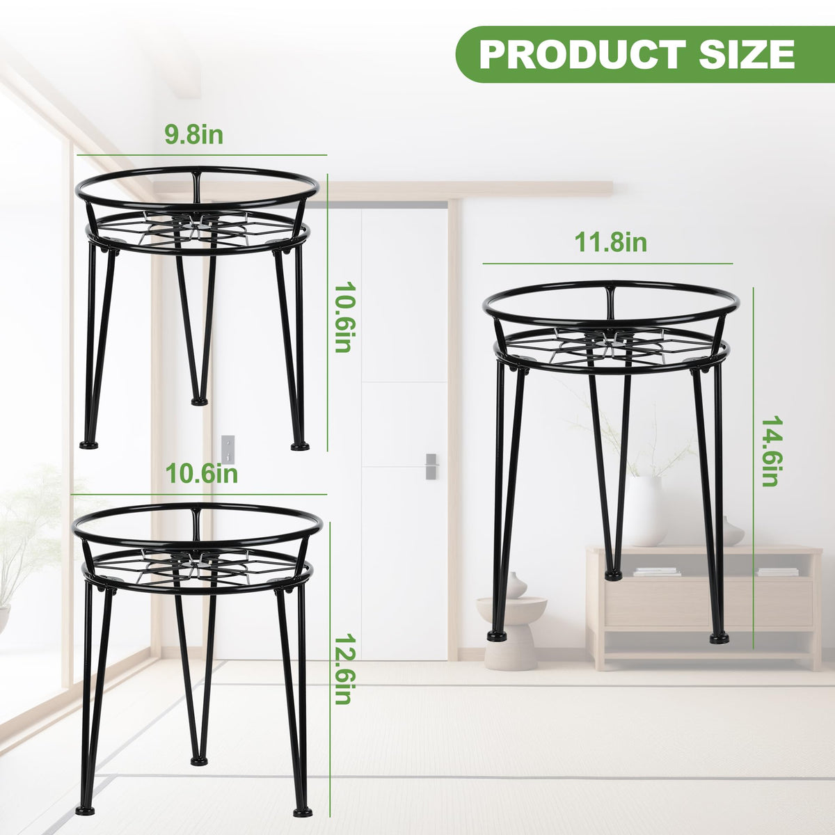 Jvtoo three-legged design plant stand provides stable indoor support for tall pots.