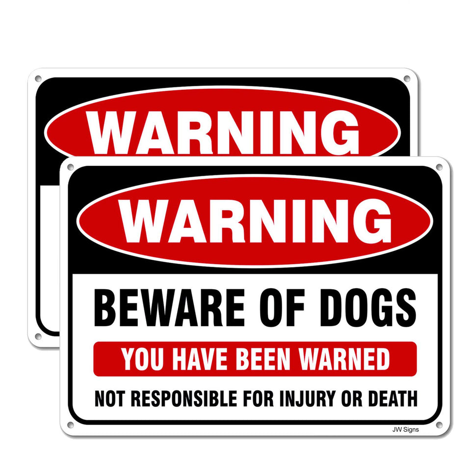 JW Signs Beware of Dog Sign 10x7 front view, highly visible deterrent outdoors.