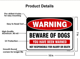 JW Signs Beware of Dog Sign close-up on rust-free aluminum surface.