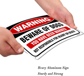 JW Signs Beware of Dog Sign mounted on a fence in outdoor conditions.