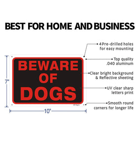 JW Signs Beware of Dogs sign mounted on fence demonstrates easy installation.