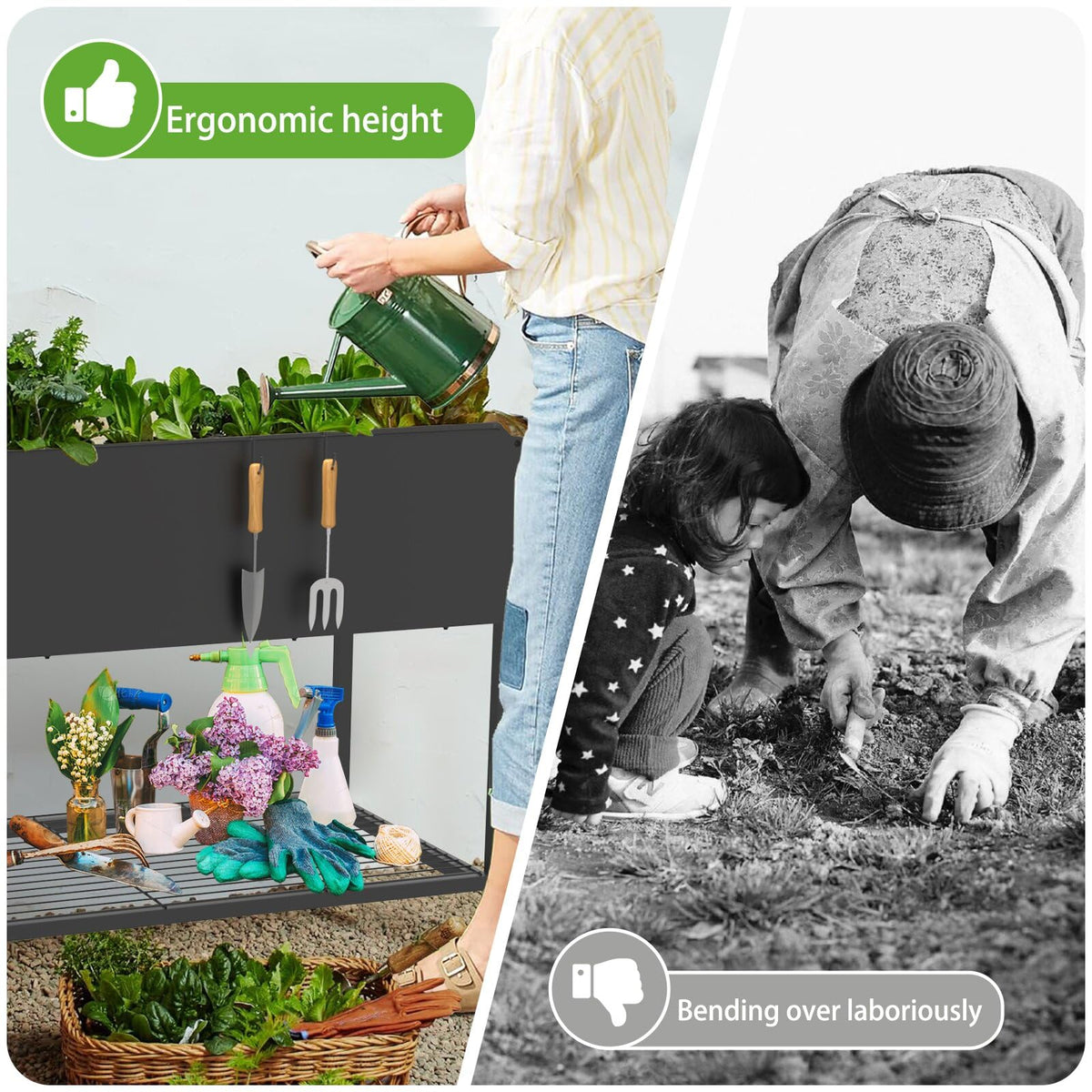 JWPEHOE ergonomic height raised garden bed at 31.5 inches for comfortable tending.