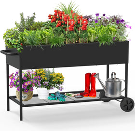 JWPEHOE raised garden bed with legs and shelf, easy mobility and organization.