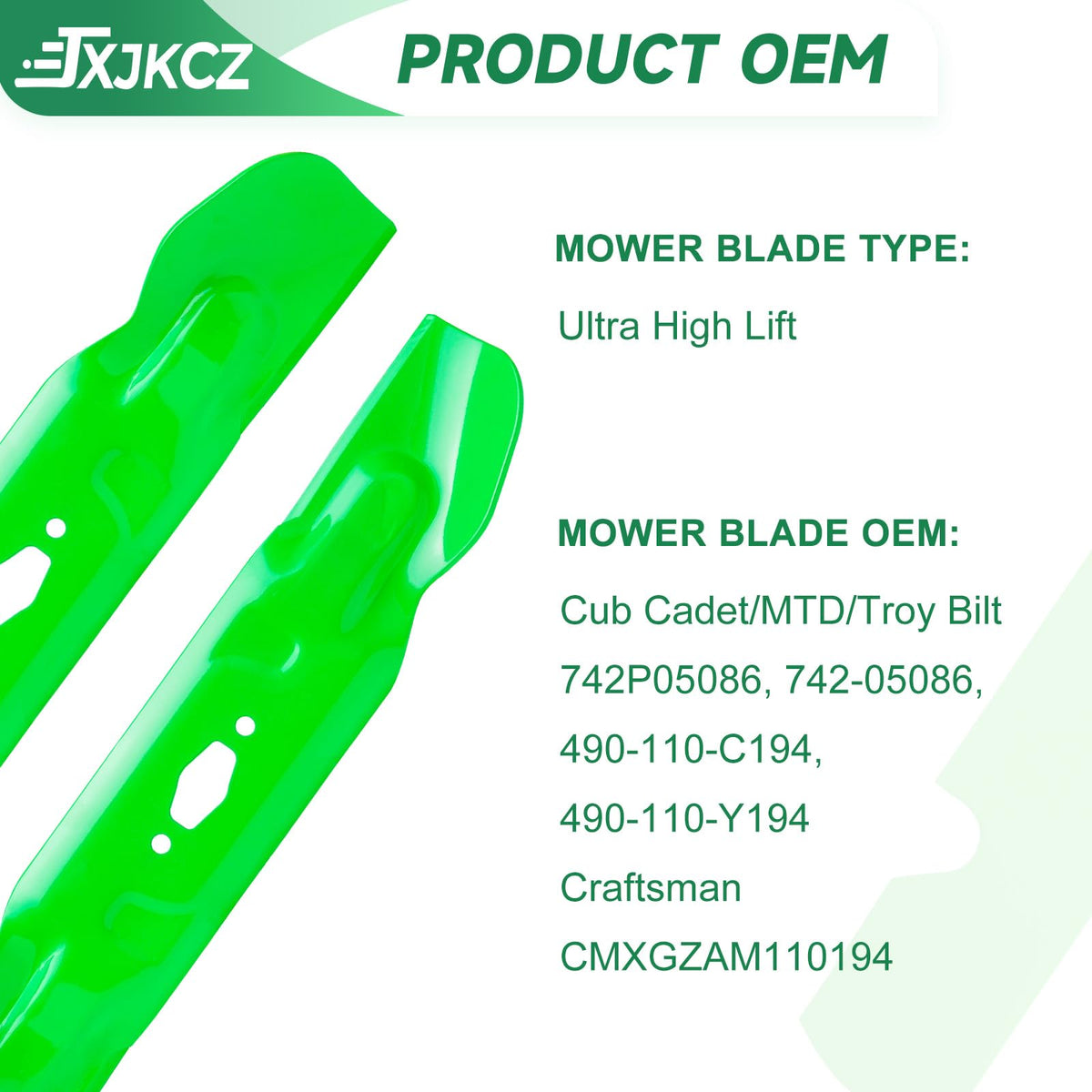 JXJKCZ 3-3/8 inch wide blade for efficient mowing on varied turf