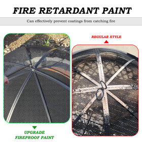 JXLXYY 22-inch spark screen placed over a fire pit for controlled flames at night.