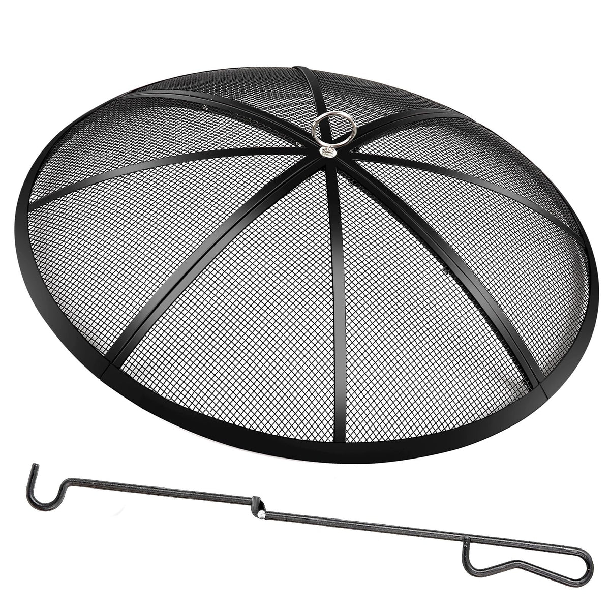 JXLXYY 22-inch fire pit spark screen front view protects decks from embers.