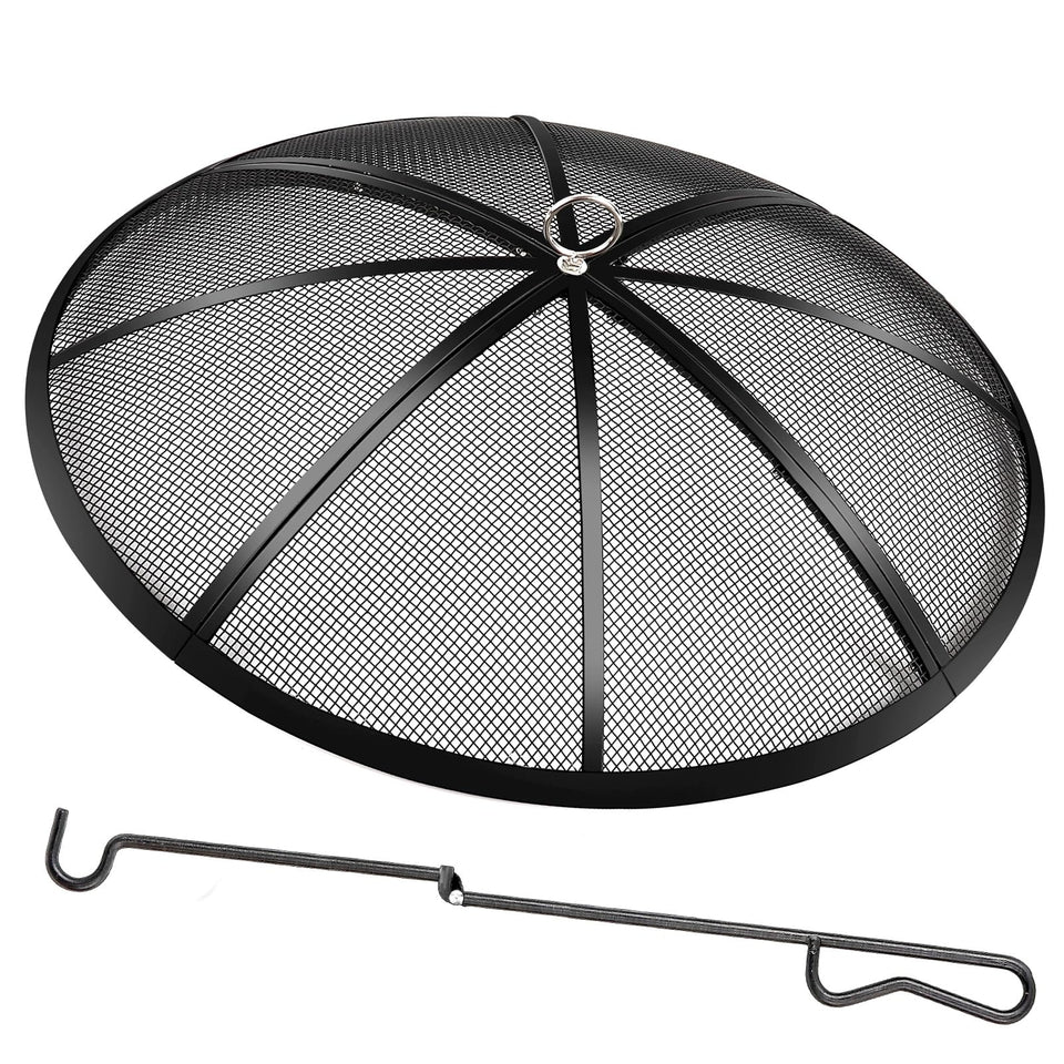 JXLXYY 22-inch fire pit spark screen front view protects decks from embers.