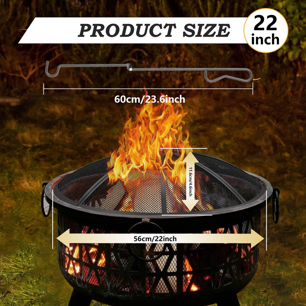 JXLXYY fire pit spark screen with handle shows easy transport and safe repositioning.