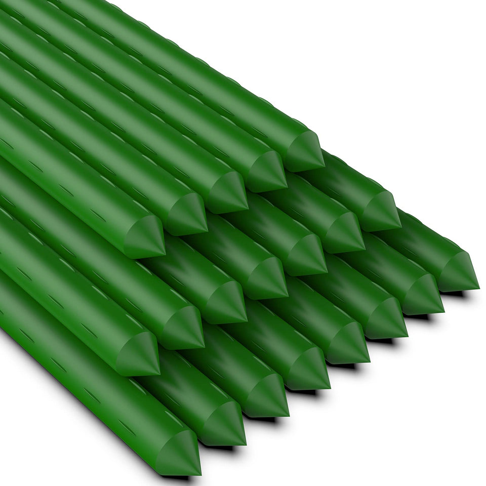 Jxrhy 4ft garden stake with sharp top provides sturdy support for tomato vines outdoors.