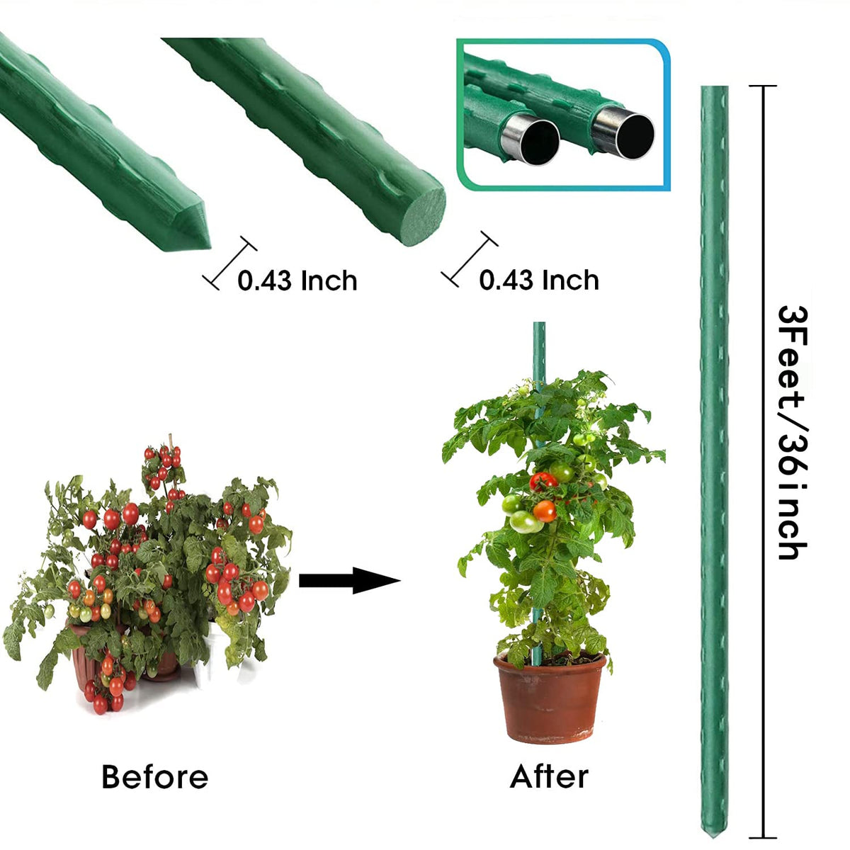 Jxrhy steel-core garden stake showing green coating and durable texture