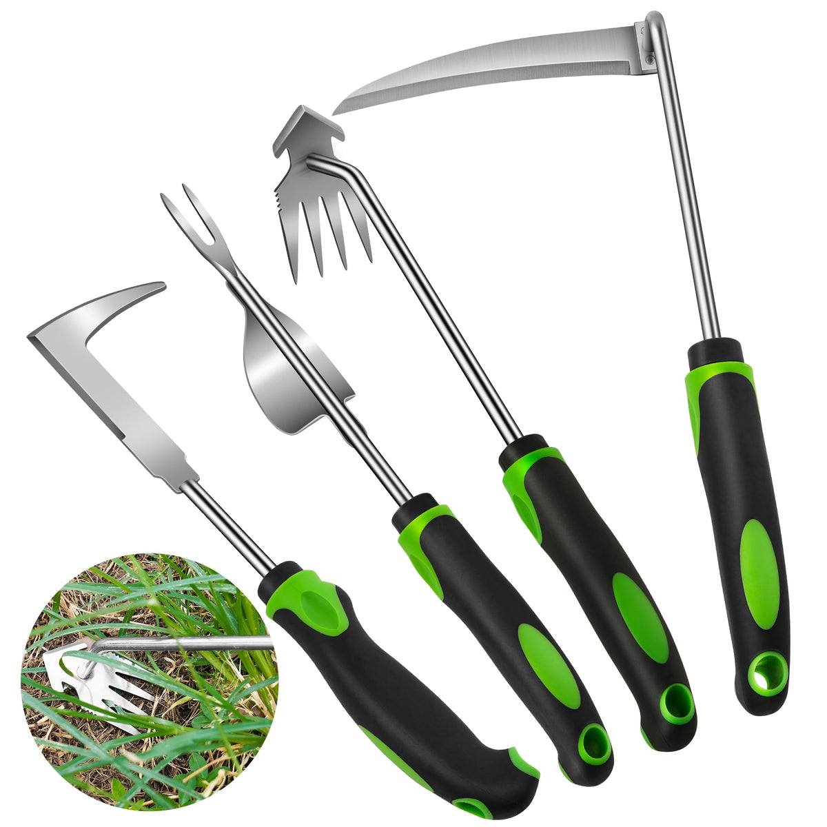 JXWENBYX weed puller 4-pack shown for quick weed removal in the garden