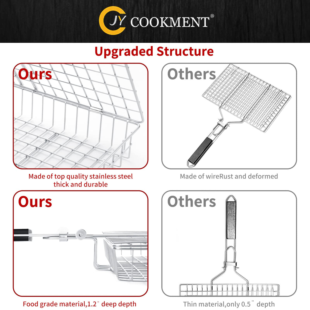 JY COOKMENT grill basket is dishwasher-safe for easy cleanup after grilling.