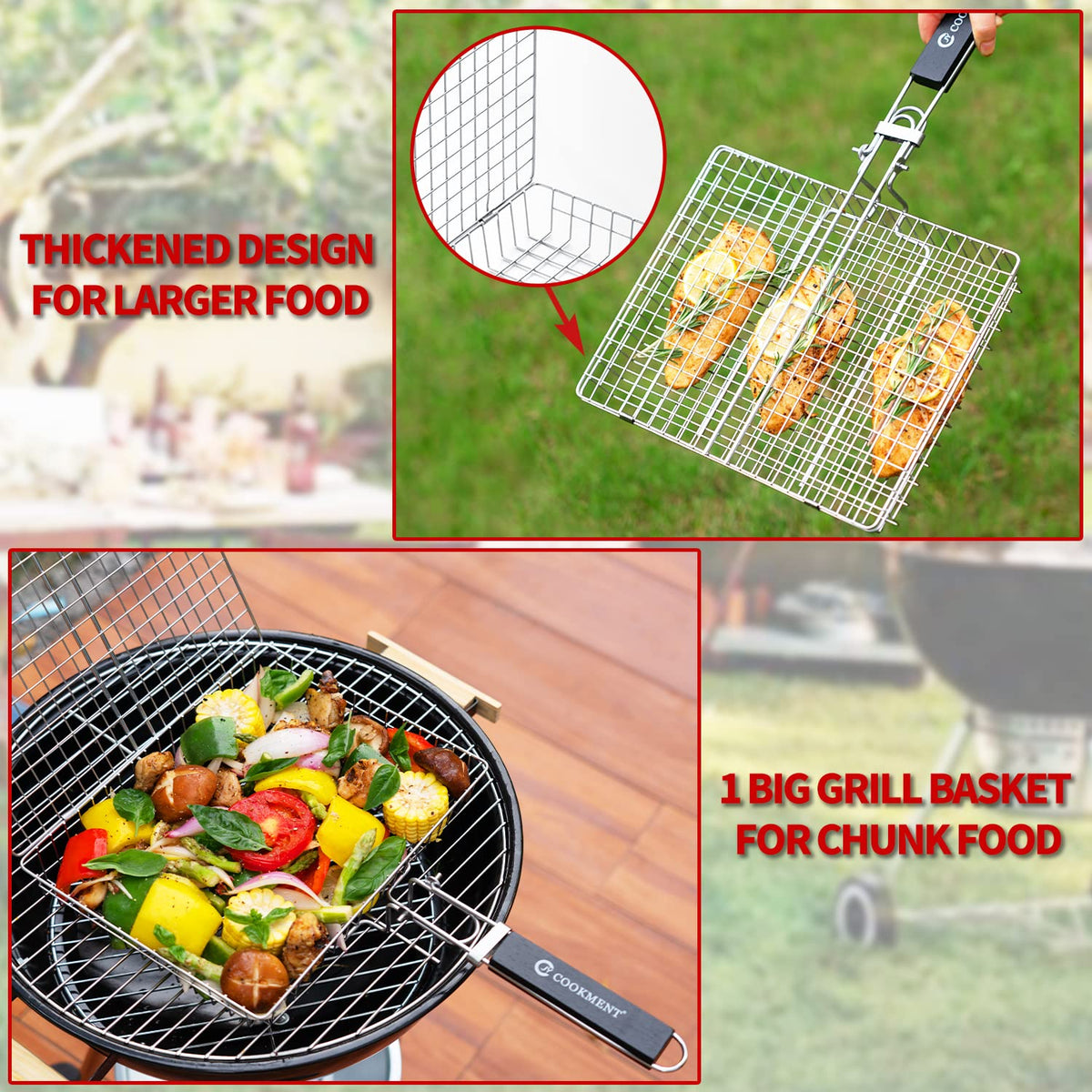 JY COOKMENT grill basket designed for outdoor cooking with family and friends.