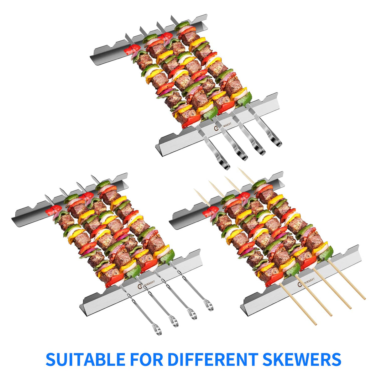 JY COOKMENT kabob skewers rack-in-use showing stable grill placement