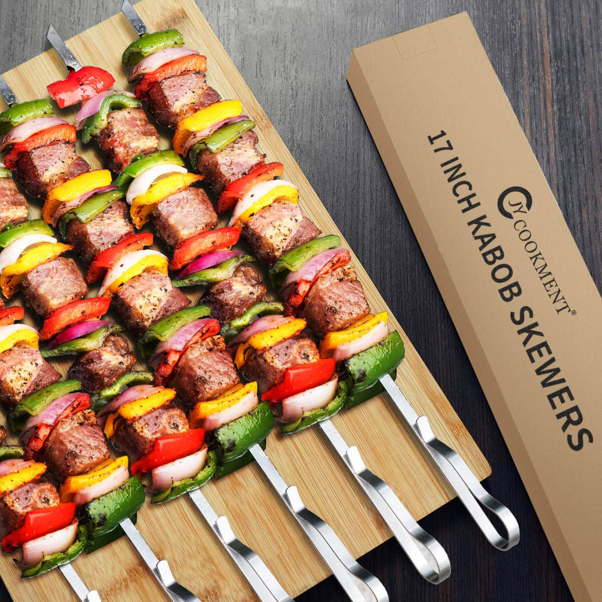 JY COOKMENT flat skewers keep meat from twisting for consistent cooking