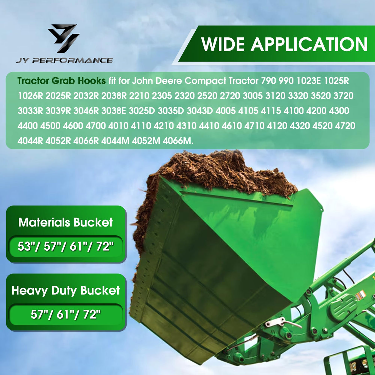 JY PERFORMANCE tractor grab hooks installed on a tractor for secure cargo hauling.