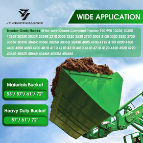 JY PERFORMANCE tractor grab hooks installed on a tractor for secure cargo hauling.