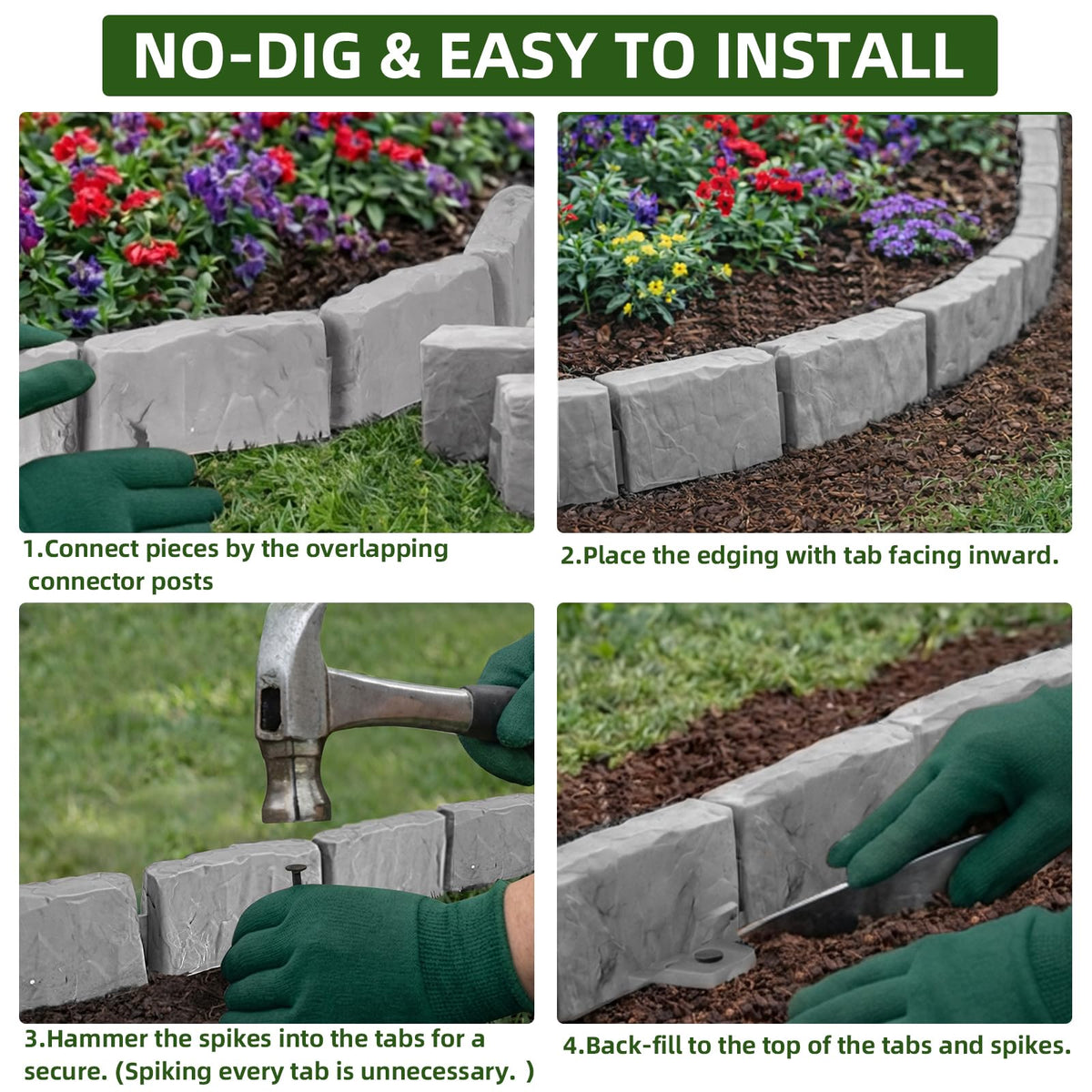 JYINCPED durable plastic stone-look edging withstands mowing.