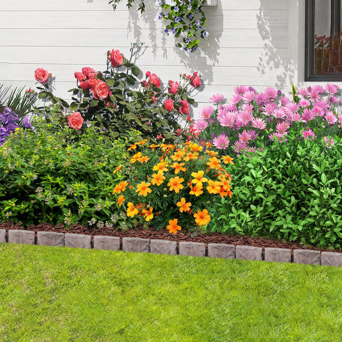 JYINCPED border system complements flower beds, lawns, and pathways