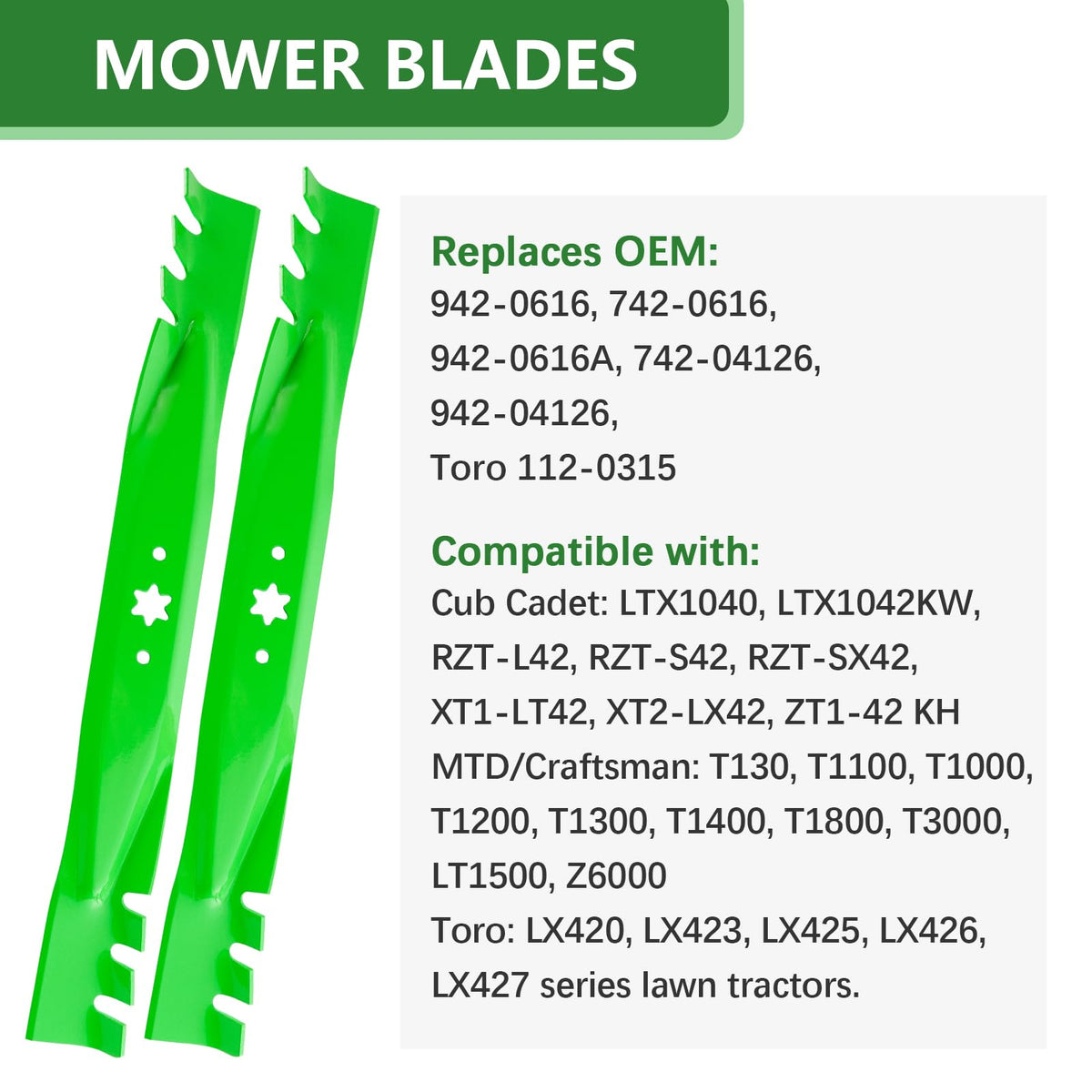 JYLEYJ 942-0616 blades fit diagram highlights compatibility.