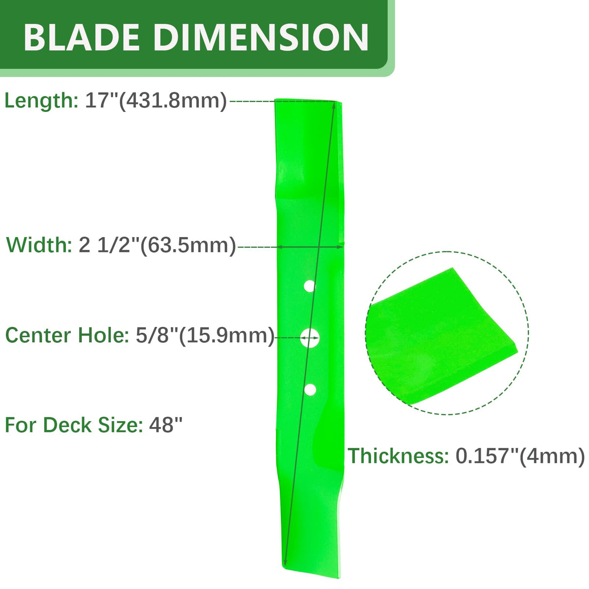 JYLEYJ blades shown with John Deere 48-inch compatibility and easy swap design