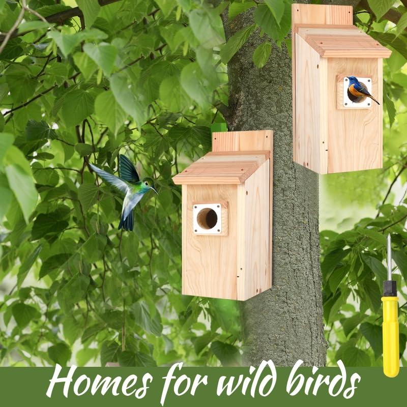 JZTKQTM cedar birdhouse in natural wood blends with garden spaces