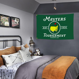JZYIZYU masters golf poster flag used as room backdrop at an event