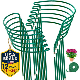 K-Brands 12-pack plant stakes, adjustable 16-24 inches, ideal for upright growth.