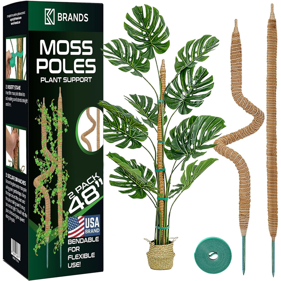 K-Brands 2-pack 48-inch bendable moss pole supports Monstera climbing indoors.