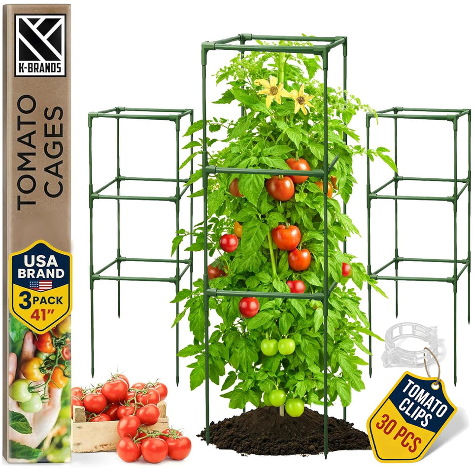 K-Brands Square Tomato Cage 41in Tall 3-Pack supports tall tomatoes for upright growth