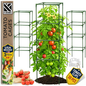 K-Brands square tomato cage 58in tall supports climbing vegetables upright.