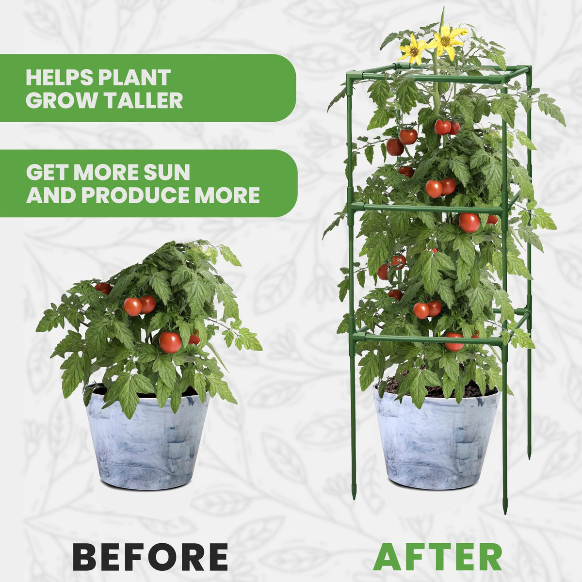 K-Brands Square Tomato Cage ground-stake design anchors securely for dependable garden support