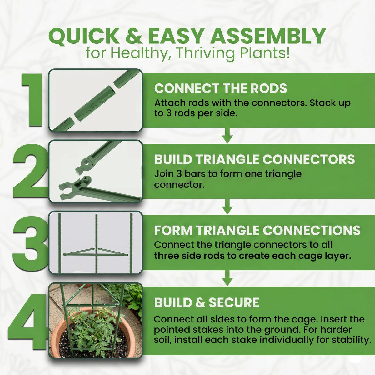 K-Brands tomato cage fits in pots, raised beds, and outdoor gardens.