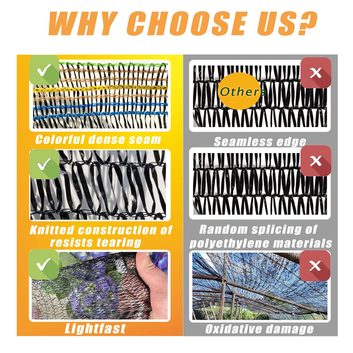 KAAOGITY UV resistant shade cloth blocks up to 55% sunlight.