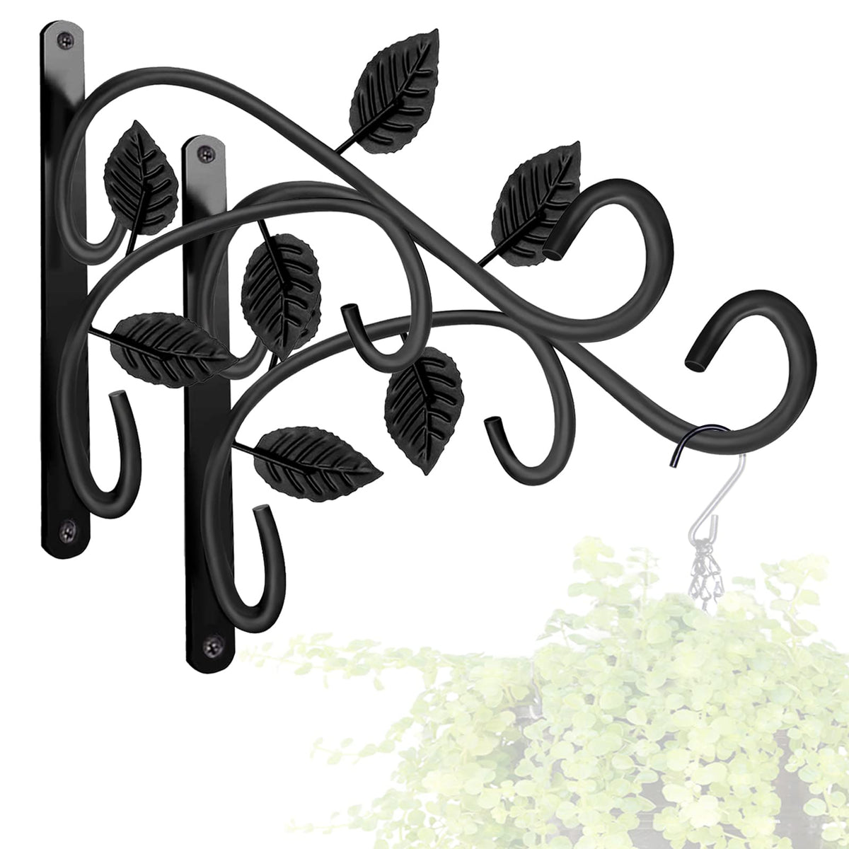 KABB two-pack metal hanging hooks for plant brackets with 60 lb capacity