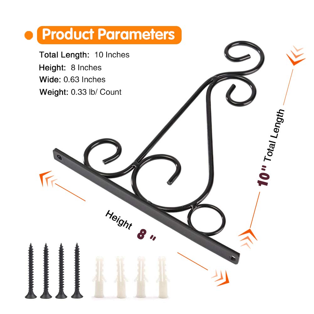 KABB wall-mount two-pack black iron brackets for flexible decor placement