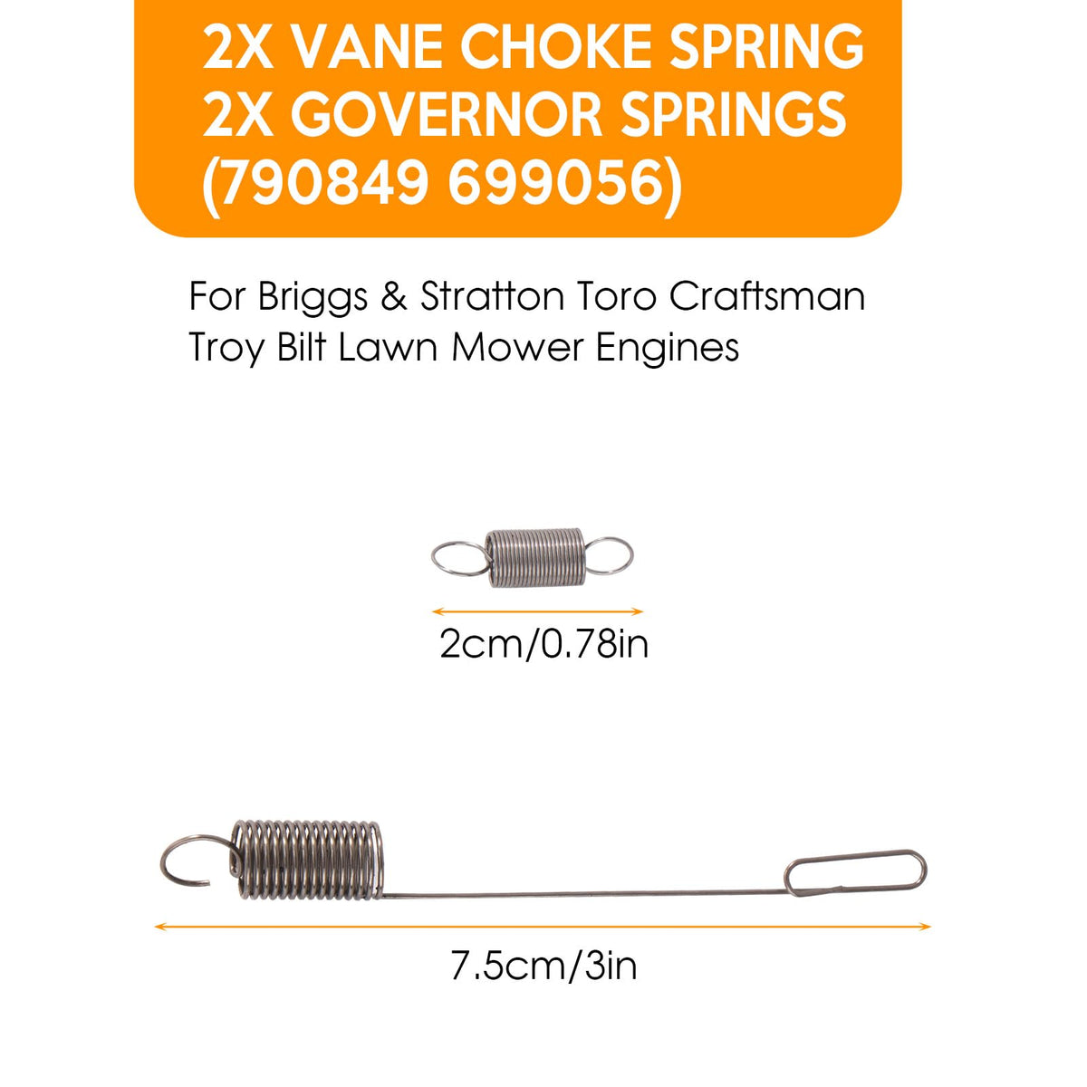 Kaberalty governor springs for Briggs & Stratton and lawn mower engines.