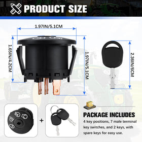 Kabing ignition switch key side view showing 7-terminal versatility for multiple brands