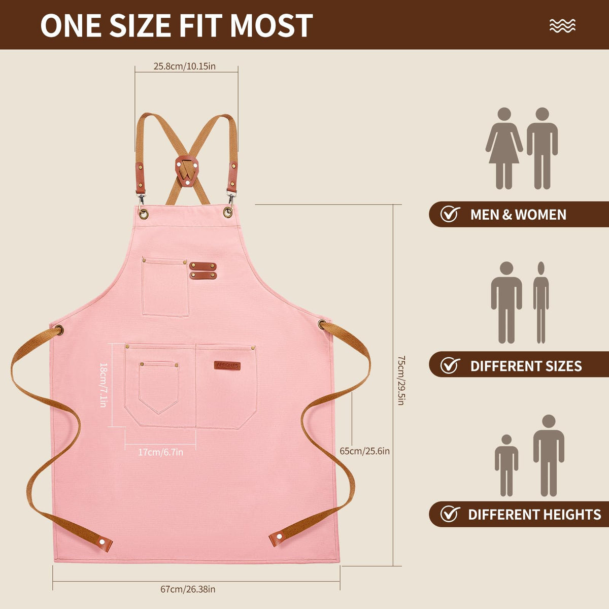 KACHUAN BEAR chef apron pockets detail showing four large reinforced pockets