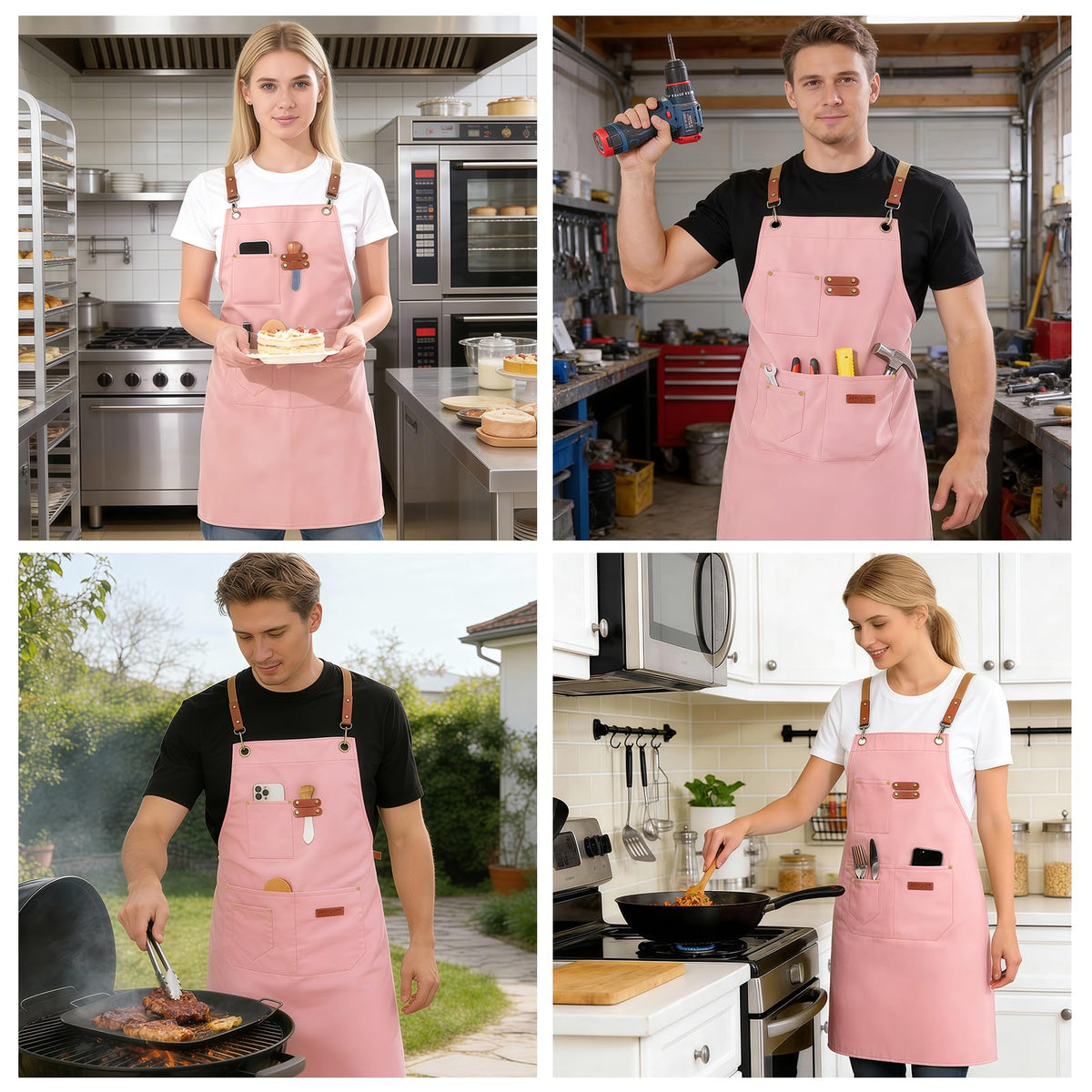 KACHUAN BEAR chef apron in use scenario for home kitchen and outdoor barbecue