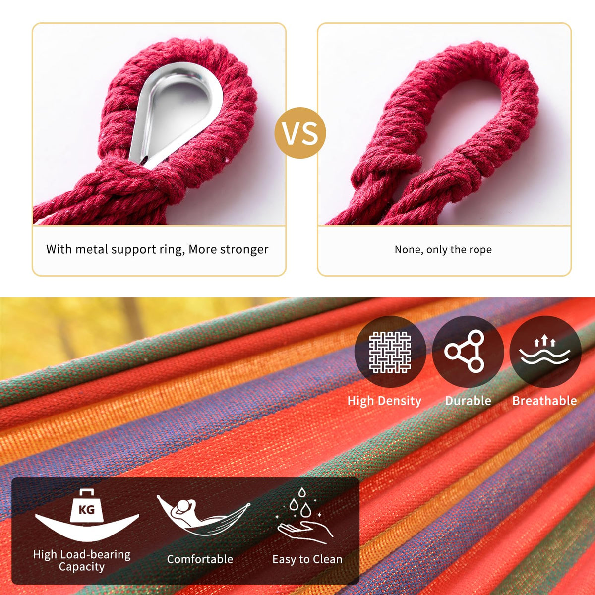 KACHUAN BEAR Rainbow Hammock at campsite for outdoor adventure.