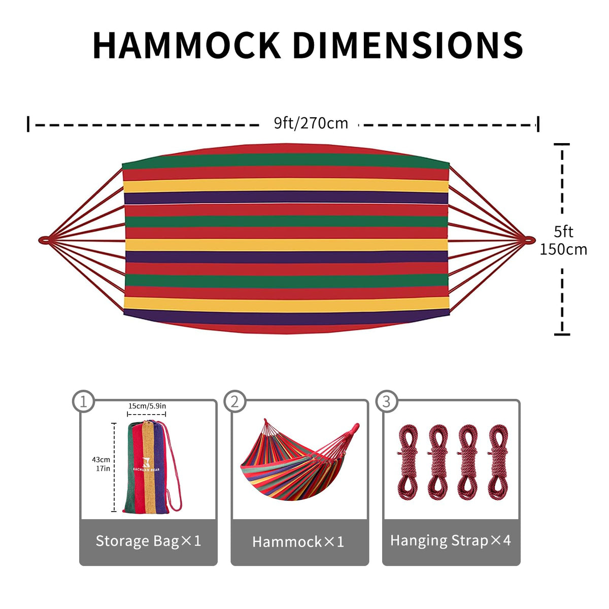 KACHUAN BEAR Rainbow Hammock hanging in garden at sunset.